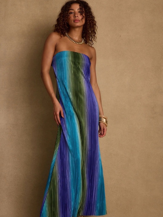 12th Tribe Dresses & Skirts - 12th Tribe Strapless Vertical Stripe Maxi Dress in Blue, Green & Purple